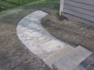 X – a natural flagstone walkway with two 400 lbs limestone steps incorporated