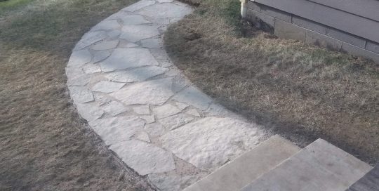 X – a natural flagstone walkway with two 400 lbs limestone steps incorporated